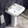 Hudson Traditional High-Level Toilet With Cashmere Pink Seat & Pedestal Basin - Double Tap Hole