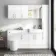 Harper Gloss White Wall Hung Cabinet 600x300mm - Brushed Brass Accents