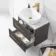 Elba Graphite Grey Wall Hung Drawer Vanity with Marble Top & Curved Counter Top Basin 600mm - Brushed Brass Accents