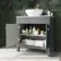 Bermuda Dove Grey Vanity with Marble Top & Oval Counter Top Basin 800mm - Brushed Brass Accents