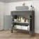 Bermuda Graphite Grey Cabinet with Marble Top 800mm Excludes Counter Top Basin - Brushed Brass Accents