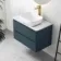 Corsica Inky Blue Wall Hung Drawer Vanity with Marble Top & Curved Counter Top Basin 800mm