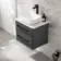 Omaha Slate Grey Wall Hung Drawer Vanity with Marble Top & Curved Counter Top Basin 600mm - Black Accents