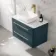 Omaha Navy Blue Wall Hung Drawer Vanity with Marble Top & Curved Counter Top Basin 800mm - Brushed Brass Accents