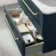 Omaha Navy Blue Wall Hung Drawer Vanity with Marble Top & Curved Counter Top Basin 800mm - Brushed Brass Accents