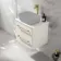 Omaha Linen White Wall Hung Drawer Vanity with Marble Top 600mm (Excludes Counter Top Basin) - Brushed Brass Accents