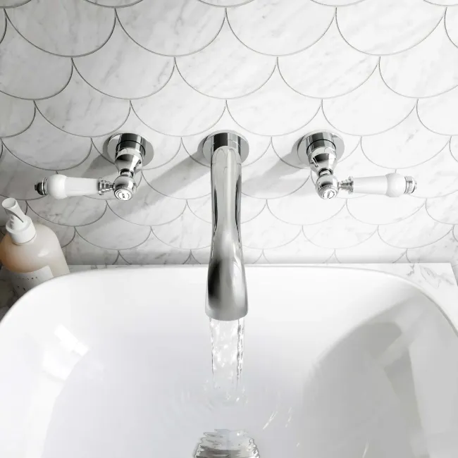 Beauly Traditional Chrome Wall Mounted Basin Mixer Tap