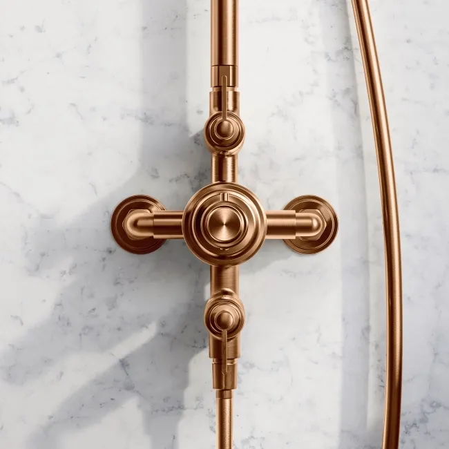 Corrib Premium Brushed Copper Round Thermostatic Shower Set