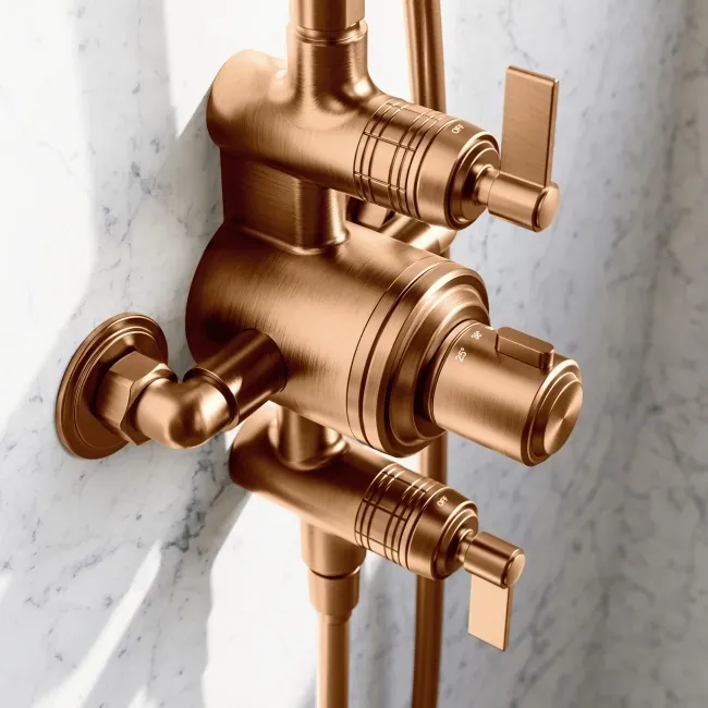 Corrib Premium Brushed Copper Round Thermostatic Shower Set