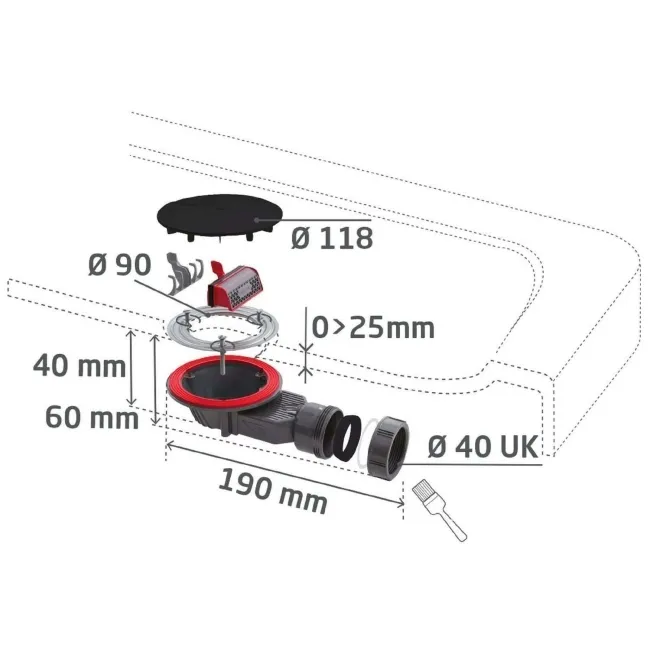Wirquin Slim 90mm Shower Waste - Matt Black Dome