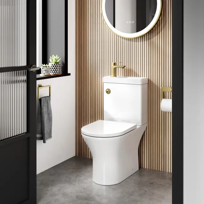 Brushed Brass Cistern Flush Button for Loma & Brooklyn Combined 2-In-1 Wash Basin + Toilet