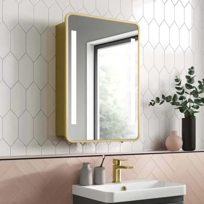 Olivia Battery Powered Matt Brass Illuminated LED Mirror Cabinet 710x500mm