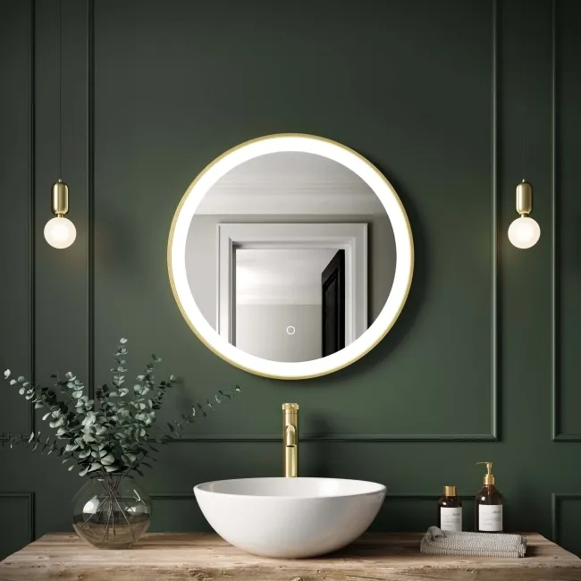 Delilah Brushed Brass Round Illuminated LED Mirror 600mm