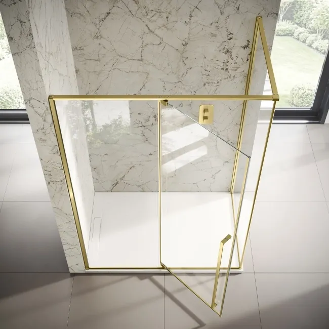 Cologne Brushed Brass Easy Clean 8mm Hinged Shower Enclosure 1400x800mm