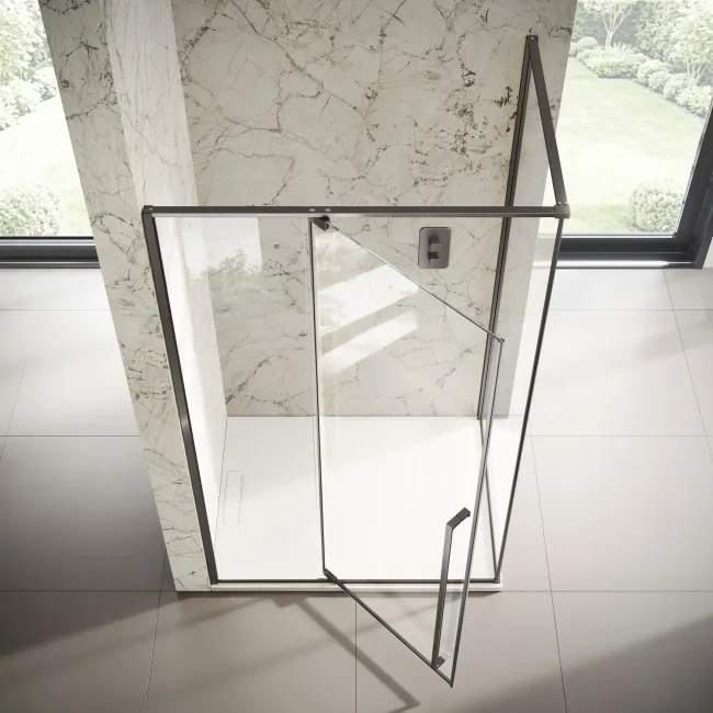 Cologne Brushed Gunmetal Easy Clean 8mm Hinged Shower Enclosure 1200x900mm