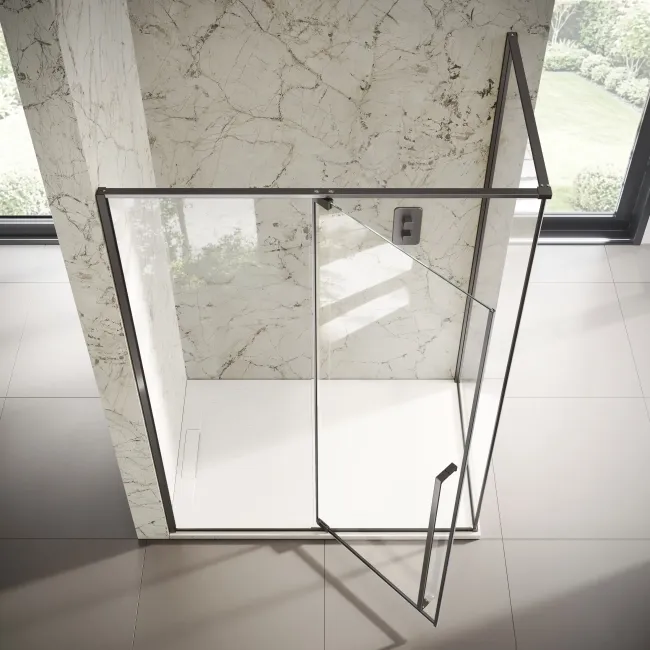 Cologne Brushed Gunmetal Easy Clean 8mm Hinged Shower Enclosure 1400x700mm