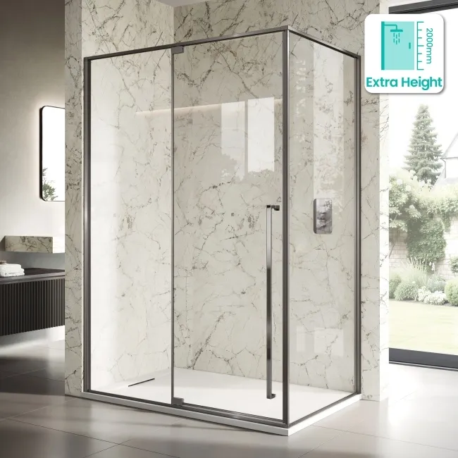 Cologne Brushed Gunmetal Easy Clean 8mm Hinged Shower Enclosure 1400x800mm