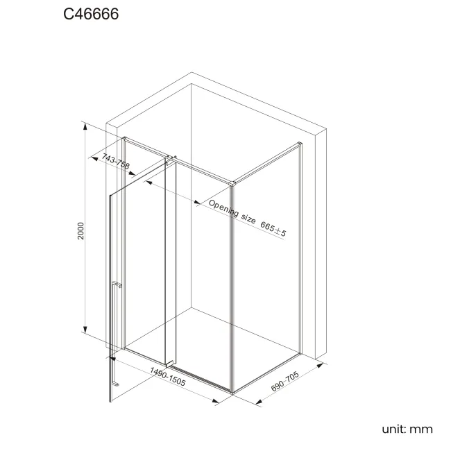 Cologne Brushed Gunmetal Easy Clean 8mm Hinged Shower Enclosure 1500x700mm