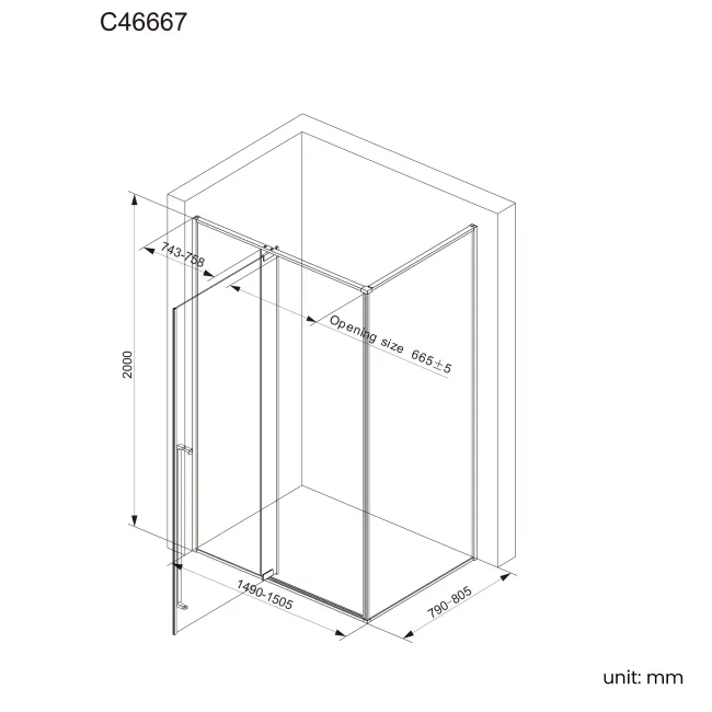 Cologne Brushed Gunmetal Easy Clean 8mm Hinged Shower Enclosure 1500x800mm