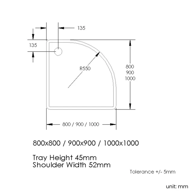 London Quadrant Stone Shower Tray 800x800mm & Riser Kit