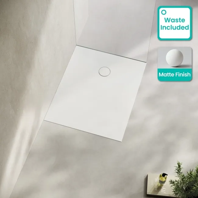 Seoul Low Profile Rectangular Matt White Stone Shower Tray 1100x800mm