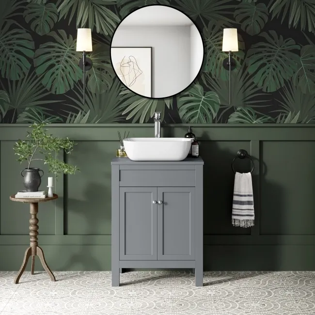 Bermuda Dove Grey Vanity With Curved Counter Top Basin 600mm