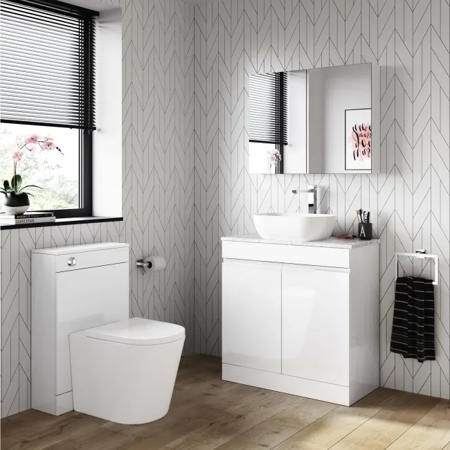 Trent Gloss White Vanity with Marble Top & Curved Counter Top Basin 800mm