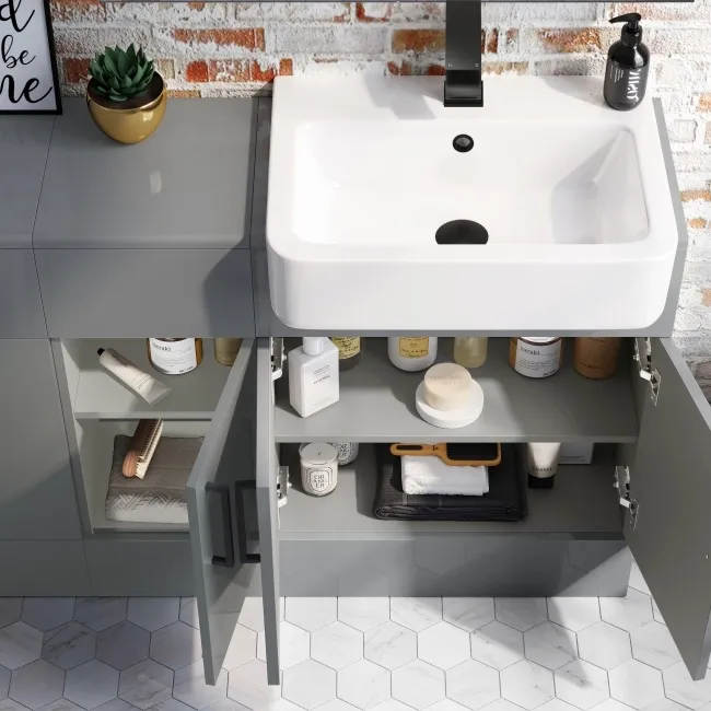 Harper Stone Grey Combination Vanity Basin 1500mm - Black Accents (Excludes Pan + Cistern)