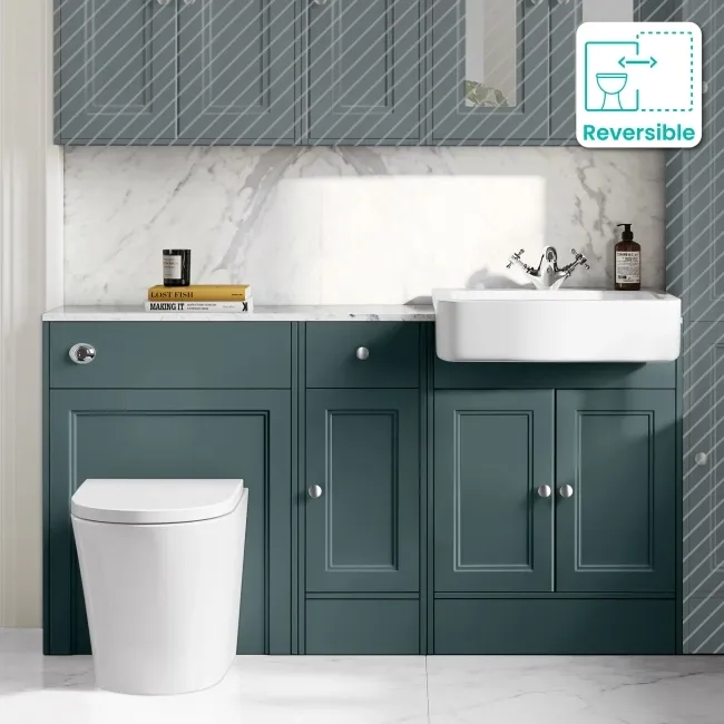 Monaco Midnight Green Combination Vanity Basin with Marble Top and Boston Toilet 1500mm
