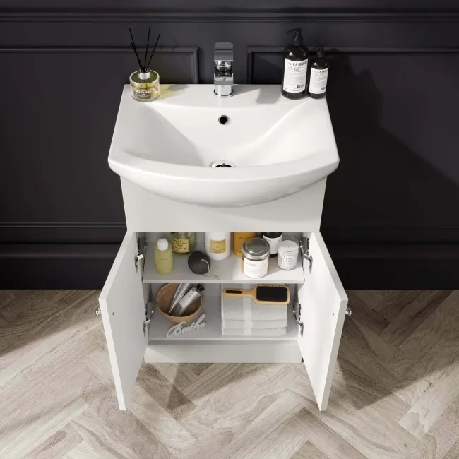 Capri Cotton White Basin Vanity and Back To Wall Unit 1050mm (Excludes Toilet) - Chrome Handles