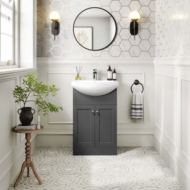 Capri Slate Grey Vanity with Semi Recessed Basin 550mm - Brushed Handles