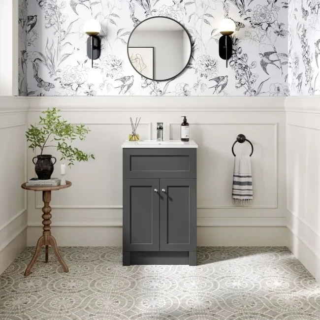 Milos Slate Grey Basin Vanity 500mm - Brushed Handles