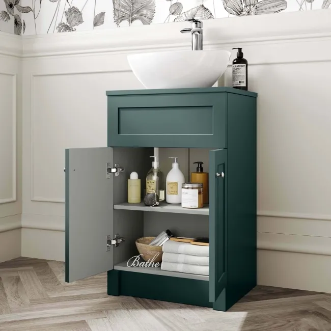 Milos Mystic Green Vanity with Oval Basin 500mm - Brushed Handles
