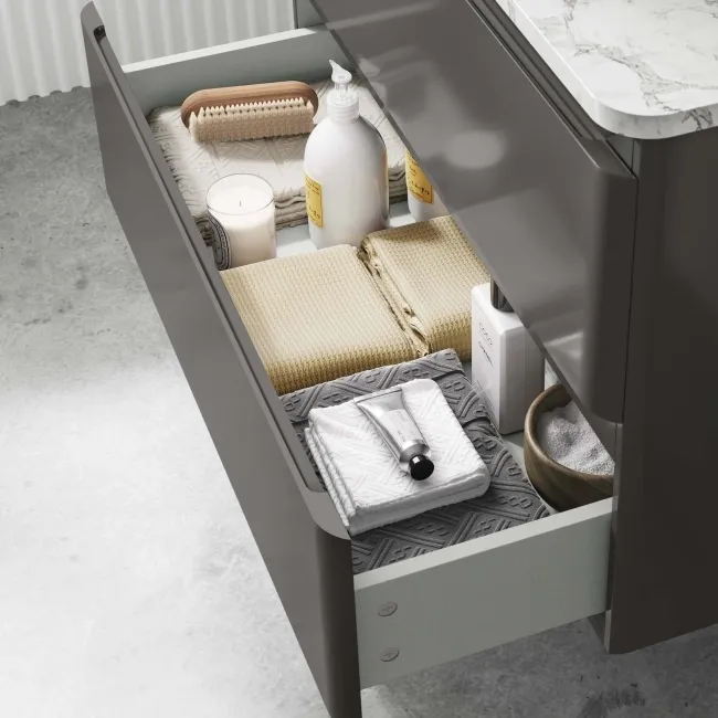 Corsica Tungsten Grey Wall Hung Drawer Vanity with Marble Top & Marin Basin 800mm