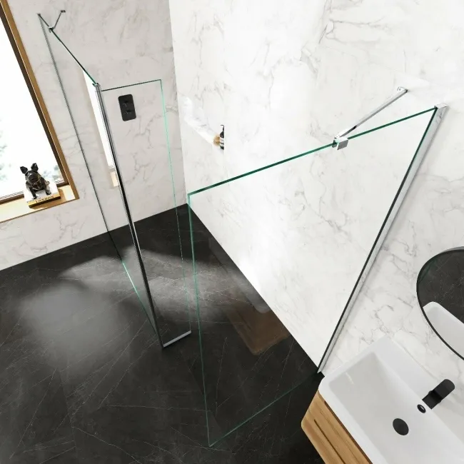 Copenhagen Easy Clean 8mm Walk In Shower Enclosure 1400mm & 900mm Glass with Pivotal Return Panel