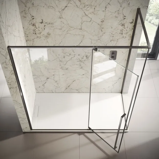 Cologne Brushed Gunmetal Easy Clean 8mm Hinged Shower Enclosure 1700x900mm