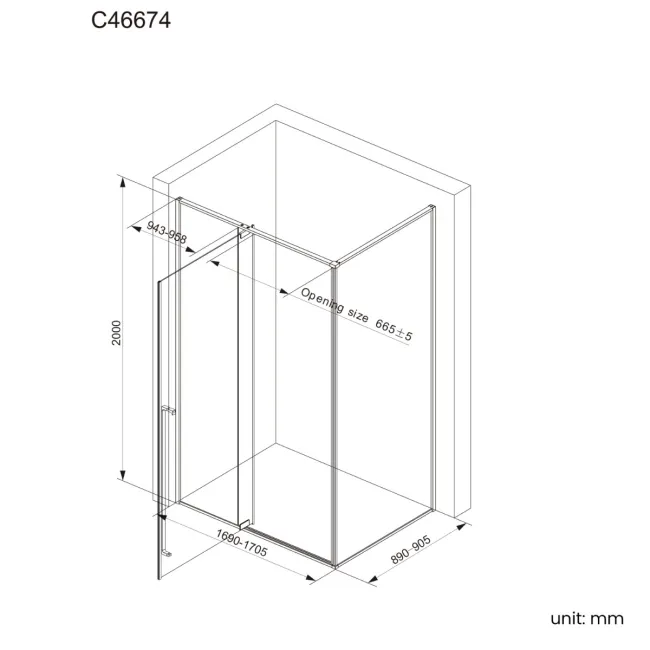 Cologne Brushed Gunmetal Easy Clean 8mm Hinged Shower Enclosure 1700x900mm