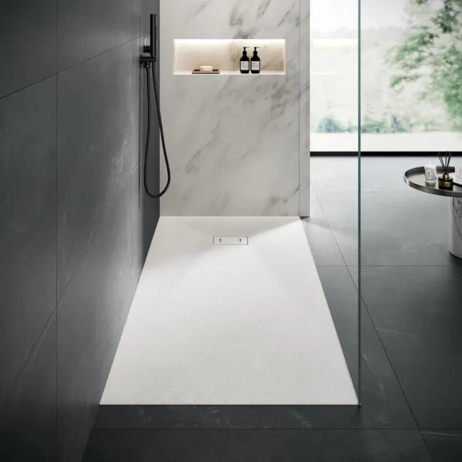 Berlin Rectangular Matt White Slate Effect SMC Composite Shower Tray 1800x700mm