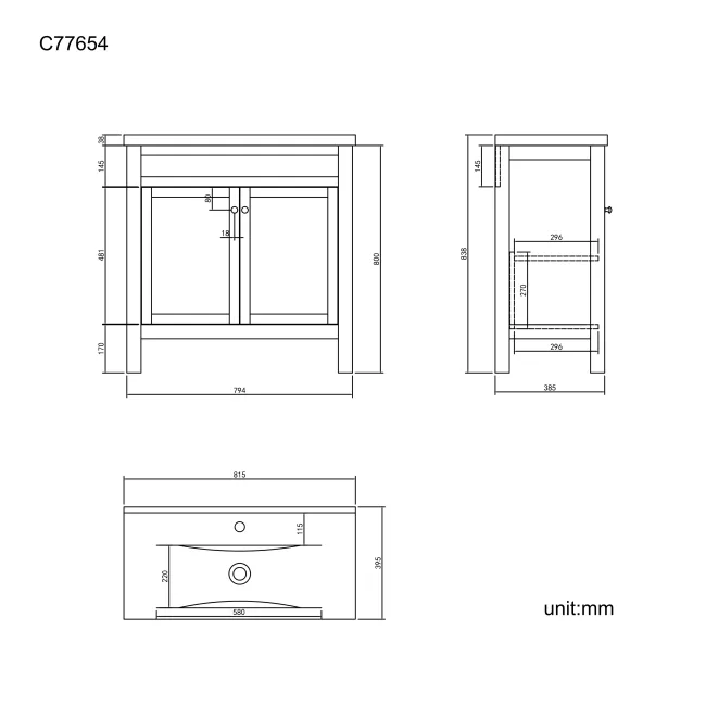 Bermuda Graphite Grey Basin Vanity 800mm