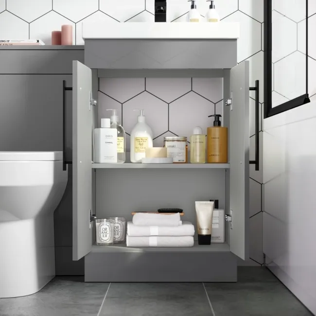 Avon Stone Grey Combination Vanity Basin and Miami Toilet 1000mm - Black Accents