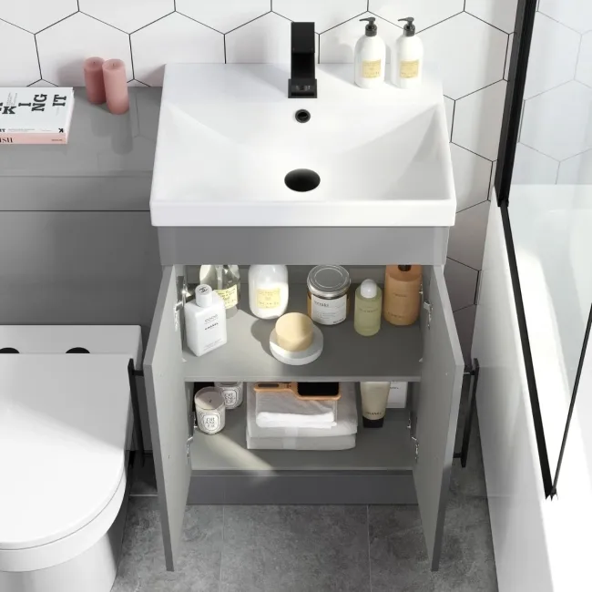Avon Stone Grey Combination Vanity Basin and Miami Toilet 1000mm - Black Accents