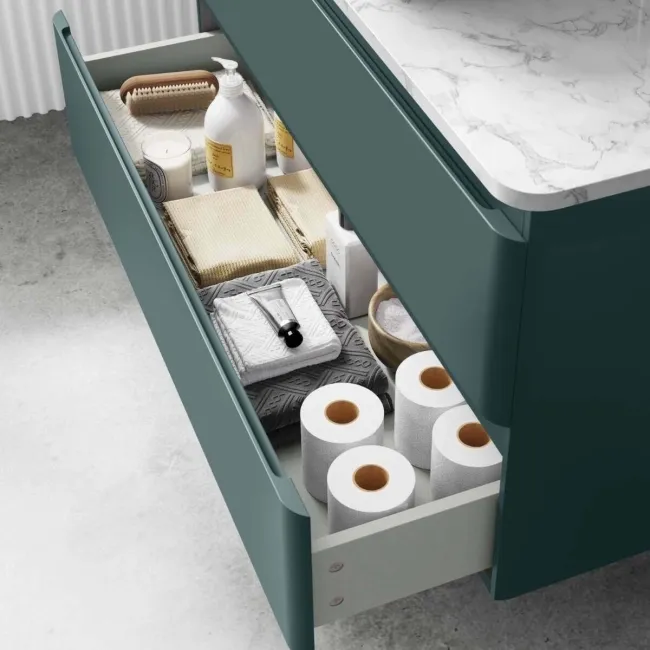 Corsica Midnight Green Vanity Drawer with Marble Top & Marin Basin 1000mm