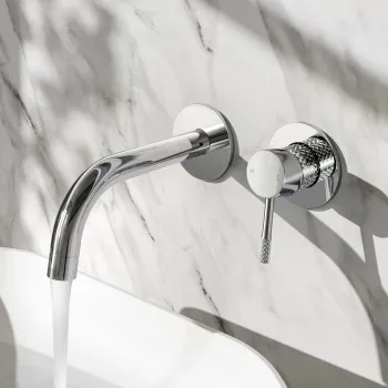 Suir Chrome Wall Mounted Basin Mixer Tap with Knurled Detailing