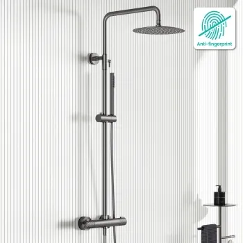 Suir Premium Brushed Gunmetal Round Thermostatic Shower Set with Knurled Detailing