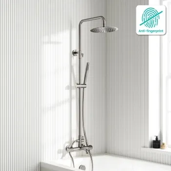 Suir Premium Round Brushed Nickel Thermostatic Bath Filler Shower Set with Knurled Detailing