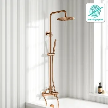 Suir Premium Round Brushed Copper Thermostatic Bath Filler Shower Set with Knurled Detailing