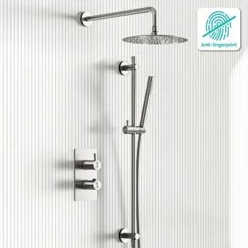 Suir Premium Brushed Nickel Round Thermostatic Shower Set with Knurled Detailing