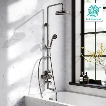 Corrib Premium Round Brushed Gunmetal Thermostatic Bath Filler Shower Set