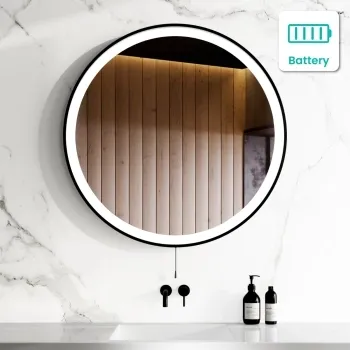 Mollie Battery Powered Black Framed Round Illuminated LED Mirror 800mm