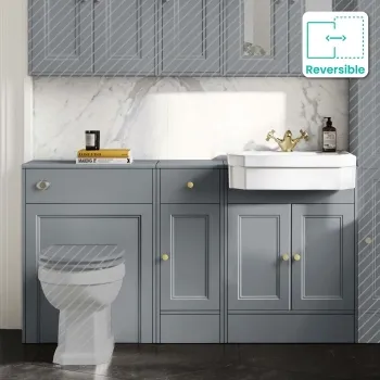 Monaco Dove Grey Combination Vanity Traditional Basin 1500mm (Excludes Pan & Cistern) - Brushed Brass Accents